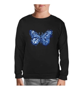 Beautiful Blue Butterfly Siyah Çocuk Sweatshirt