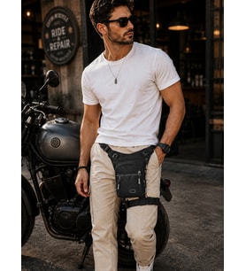 Bagacar Erkek Motosiklet Bacak Çantası Çok Bölmeli Ayarlanabilir Bel ve Bacak Askılı 25x21x7 cm