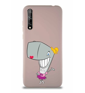 Huawei P Smart S Soft Premier Kapak Pearl Yengeç Tasarımlı Silikon Kılıf - Pudra (Şeffaf)