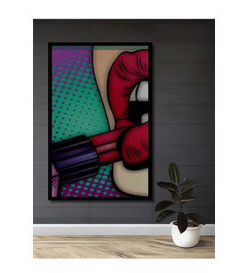 Çerçeve Görünümlü Dekoratif Ahşap Kare Pop Art Dudaklar Tablosu Ev/Ofis/İşyeri Tablo