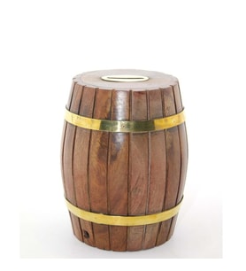 Pirinç Ahşap Fıçı Kumbara 12.5 Cm