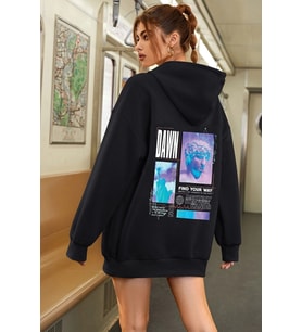 Unisex Oversize DAWN Baskılı Sweatshirt (Siyah)