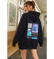 Unisex Oversize DAWN Baskılı Sweatshirt (Siyah)