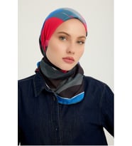 Schaless Renklerin Lalesi - Mavi - Efilia Desenli Eşarp - 90x90 Cm (Fuşya)