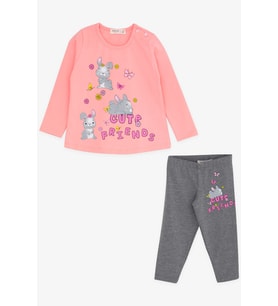 Breeze Kız Bebek Taytlı Takım Tavşan Baskılı 9 Ay-3 Yaş, Pudra
