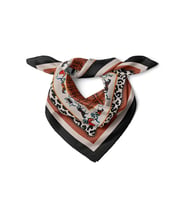 Etnik At Arabası Desenli Saten Fular 48x48 cm – Leopar Çerçeveli Kare Bandana