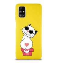 Samsung Galaxy M51 Soft Premier Kapak Coolcat Tasarımlı Silikon Kılıf - Sarı (Şeffaf)