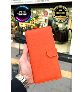 Creen Turuncu Unisex Hakiki Deri Telefon Gözlü Cüzdan ( Sevgililer Günü Hediyesi ) (ERKEK-KADIN)