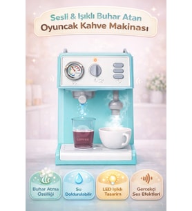 Sesli Işıklı Buhar Sprey Atan Ve Su Hazneli Su Akıtmalı Kahve Makinesi Evcilik ve Mutfak Oyun Seti (Mavi)