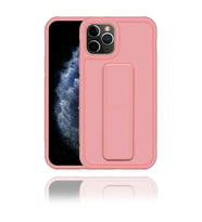 IPhone 11 Pro Max Uyumlu Mat Pembe Silikon Standlı Tutacaklı Telefon Kılıfı