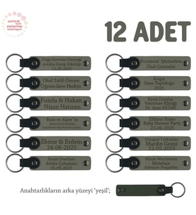 Kül Gri & Yeşil, Sınıf Öğretmeninden Özel Mesajlı Karne Hatırası Anahtarlık 12’li Set, Minikler İçin