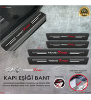 Chery Tiggo 7 Pro   Logolu Karbon Kapı Eşiği Koruyucu Suni Deri 4'lü Set