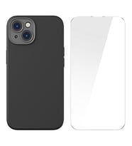 Baseus Liquid Silica Gel iPhone 14 Plus 6.7 Magsafe Silikon Kılıf + Tempered Ekran Koruyucu Set (Siyah)