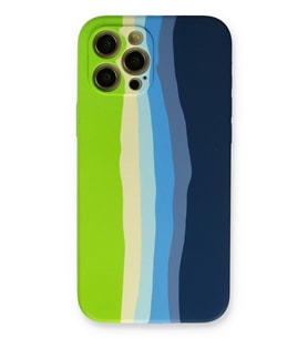 Iphone 12 Kılıf Ebruli Lansman Silikon - Yeşil-Koyu Yeşil