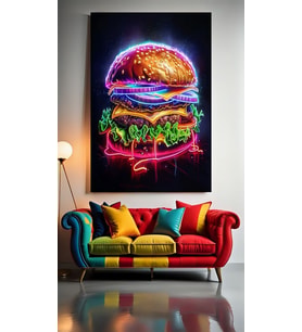 NEON TONLARDA HAMBURGER V1 Ev Duvar Salon Güzellik Salonu Ofis Dükkan Dekarasyon Kanvas Tablo (Çok Renkli)