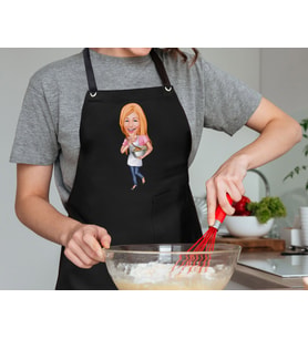 BK Gift Kişiye Özel Kadın Chef Karikatürlü Profesyonel Siyah Mutfak Önlüğü, Aşçı Önlüğü, Şef Önlüğü, Arkadaşa Hediye-2