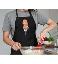 BK Gift Kişiye Özel Kadın Chef Karikatürlü Profesyonel Siyah Mutfak Önlüğü, Aşçı Önlüğü, Şef Önlüğü, Arkadaşa Hediye-2