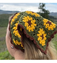 Tığ İşi Örgü Üçgen Bandana: Saç Bandı (Sarı)