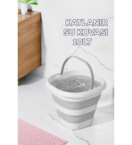 Porsima 1175 Damla Katlanabilir Silikon Su Kovası 28x30cm Banyo Balkon Temizlik Kovası 10 Lt - Gri Beyaz