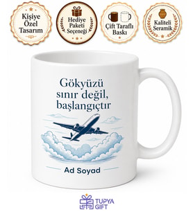 Pilot Hediyesi Uçak Temalı Özel Tasarım Baskılı Porselen Kupa Bardak