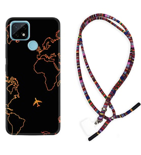 Realme C11 C21 C21Y C25Y C11 2021 Kılıf Boyun Asklı Rasta Silikon Harita ve Uçak 1777