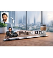 Kişiye Özel Arabalı Karikatürlü 30 cm Ayna Pleksi Masaüstü İsimlik - Yeni Araba Hediyesi Galericiye ve Araba Tutkununa Hediye