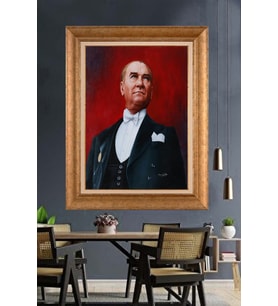 Altın Varaklı Çerçeveli Paspartulu Atatürk Tablo TR1437 (Gold)
