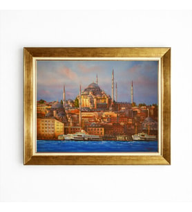 Tablore İstanbul Süleymaniye Camii Manzaralı Altın Çerçeveli Kanvas Tablo Salon Duvar Dekoru