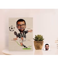 BK Gift Kişiye Özel Siyah Beyaz Futbolcu Karikatürlü Otantik Masaüstü Ahşap Palet Çerçeve-1