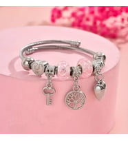 Pandora Tarz , Pembe Hayat Ağacı, Kalp ,Anahtar, Charmlı  Trend Bİleklik, Ahşap Kutu içerisinde