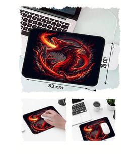 Alev Ejderha Black Tasarımlı 33x28 Cm Mousepad Kaymaz Taban Rahat Konforlu Mouse Pad