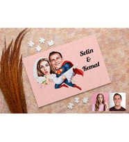 Karikatürlü Süper Adam ve Gelin Kişiye Özel Puzzle