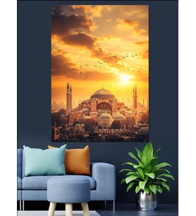 İstanbul Sultanahmet Camii Gün Batımı Dekoratif Kanvas - Mdf Ahşap Tablo