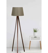 Keten Başlıklı Kumaş Lambader Mdf Ayak Yeşil Kahve LY583