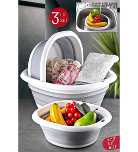 3'lü Set Katlanır Leğen Kova Çeyiz Seti