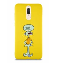 Huawei Mate 10 Lite Soft Premier Kapak Squidward Dokunaç Tasarımlı Silikon Kılıf - Sarı (Şeffaf)