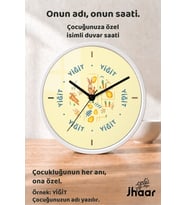 İsme Özel Tavşan ve Havuç Figürlü Çocuk Odası Duvar Saati Orta Boy 30 cm Beyaz Camlı Sessiz