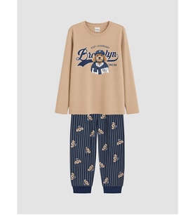 LCW Kids Bej Baskılı Erkek Çocuk Pijama Takım