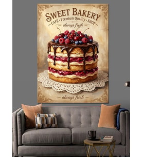 Sweet Bakery Katlı Meyveli Pasta Dekoratif Kanvas - Mdf Ahşap Tablo