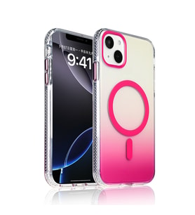 Apple iPhone 15 Uyumlu Kılıf M-safe Şarj Özellikli Transparan Renk Geçişli Zore Toros Kapak (Rose)