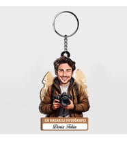 Karikatürlü - Erkek Fotoğrafçı İsimli Anahtarlık