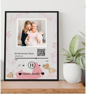 Kişiye Özel Fotoğraflı ve Mesajlı Anne Temalı Qr Kod Tasarımlı Siyah 21x30 Fotoğraf Çerçevesi