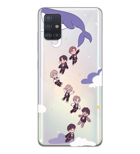 Samsung Galaxy A51 Uyumlu Sevimli BTS Karakterler Tasarımlı Şeffaf Telefon Kılıfı