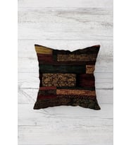 Patchwork Kahverengi Çift Tarafı Baskılı Gizli Fermuarlı Yastık Kılıfı Kırlent Koltuk Yastık Kılıfı (Bordo)