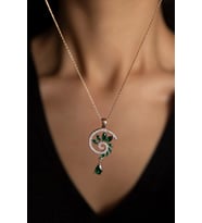 925 Ayar Gümüş Rose Kaplama Yeşim Renkli Spiral Snail Tasarım Kolye