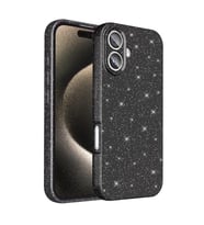 Coverzone iPhone 16 ile uyumlu Z-Jelly K?l?f Kamera Korumal? Simli I??lt?l? Renkli Parlak Silikon Kapak - Siyah