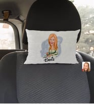 BK Gift Kişiye Özel İsimli Kadın Grafik Tasarımcı Karikatürlü Dikdörtgen Araç Koltuk Yastığı-1