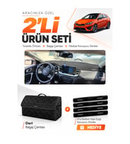 KİA CEED (2020-2025) Uyumlu Torpido Örtüsü + Deri Bagaj Çantası + Sticker Seti - Siyah