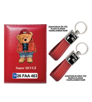 PROMOSYON DENİZİ KİŞİYE ÖZEL AYI TED GÖRSELLİ KIRMIZI RUHSAT KABI VE ANAHTARLIK