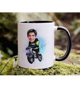 Bk Gift Kişiye Özel Motorcu Karikatürlü Siyah Kupa Bardak-1, Sevgiliye Hediye, Arkadaşa Hediye